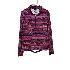 Nike Pro Sweatshirt Women's M Coral Pink Purple Black Geometric Pullover 1/2 Zip